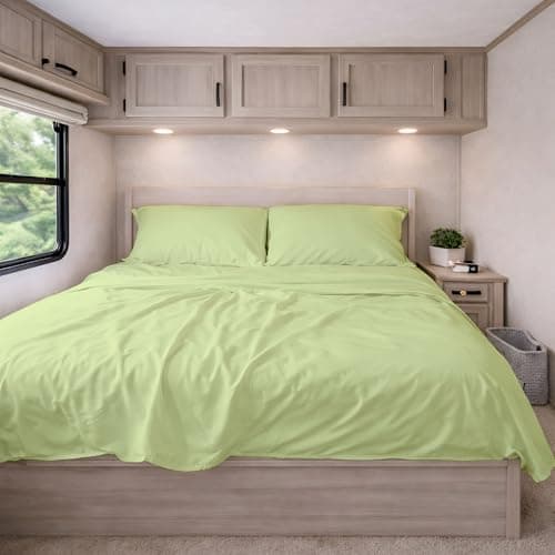KRISHNA Premium Rv Sheet Set 42"x80" Inch Truck Size, 100% Microfiber Soft, Breathable, Bed Sheets for Campers, Motorhomes & Travel Trailers Fits Mattresses up to 8" Deep, Sage Solid