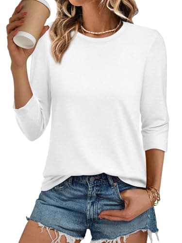 ATHMILE Womens 3/4 Sleeve Blouse Summer Tops Fall Shirt Fashion Blouses Beach Vacation Clothes Spring Tunic 2026 Trendy White