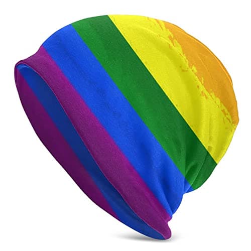 Yilad Rainbow Stripe Beanie Slouchy Chemo Hats, Skull Caps Baggy Headwear for Jogging Cycling Unisex