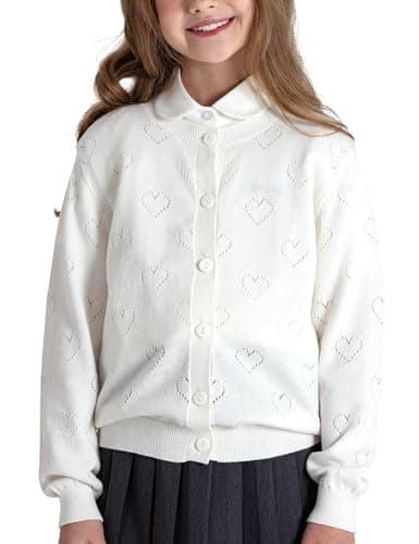 BOBOYOYO Girls Cardigan 100% Cotton Kids Heart Cardigan Sweater Valentines