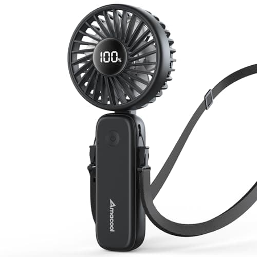 AMACOOL Handheld Fan Foldable, 5000mAh Rechargeable Hand Fans with Powerful Cooling, 4 Speeds, LED Display, Portable Fan for Travel,Concerts,Makeup,Lash,Outdoor Events,Gifts Women