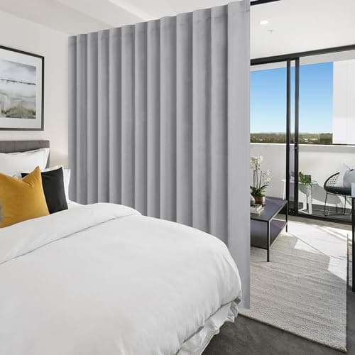 Hiasan Blackout Sliding Door Room Divider Curtain, W100 x L96, Silver Grey