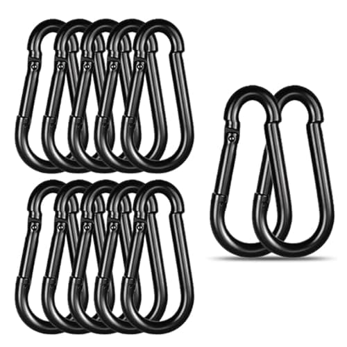 High-PQ Black Carabiner, Heavy Duty Galvanized Steel Spring Snap Hook Carabiner Clips with 770LBS Holding Capacity, Ideal for Outdoor, Hammock, Swing and Travel (12PCS M10 4Inch)