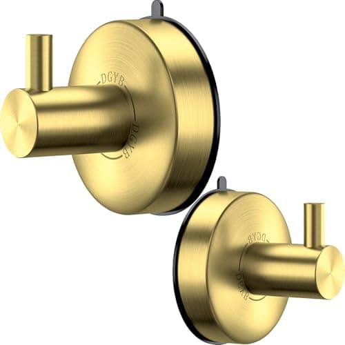 DGYB Suction Cup Hooks for Shower 2 Packs Black Towel Hooks for Bathrooms Wall Robe Loofah Hook for Hanging (New-Gold 2Pcs)