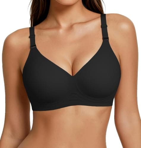 Showyoo Bras for Women No Underwire Jelly Push Up Black Bras V Neck Seamless Bralette Full Coverage Comfy Tshirt Bra