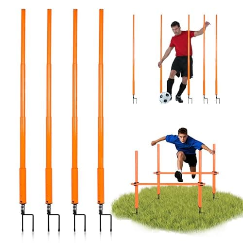 Hikeen Adjustable Length Soccer Agility Training Poles and Football Obstacle Course for Teenager Soccer Training Outdoor Sports Speed Training Equipment 4pcs-Long Poles