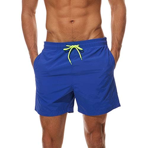 FREDRM Mens Swim Trunks Quick Dry Boardshorts with Mesh Lining Above Knee Swimwear Bathing Suits (Dark Blue, L)