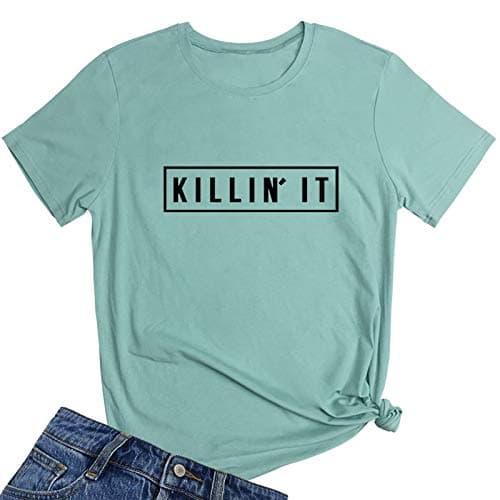 YITAN Women Cute Graphic Clothes Casual T-Shirts Light Green XX-Large