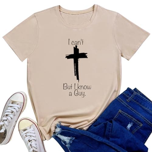 LOOKFACE I Can't Women Crewneck Soft Tees Cute Graphic T Shirts Apricot Small
