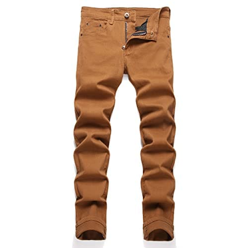 AITITIA Men's Ripped Regular Fit Jeans (28, 356 Khaki)