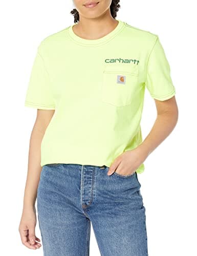 Carhartt Womens Short-Sleeve T-Shirt Loose Fit Heavyweight Short Sleeve Pocket Logo Graphic T Shirt, Brite Lime, Small US