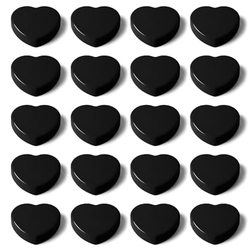 QOJOPU Fridge Magnets, 20PCS Strong Small Refrigerator Magnets for Whiteboard, Kitchen, Heavy Duty Mini Cute Magnets for Office, Classroom & School, Black Round Heart Magnet, Decorative Magnetic Dots