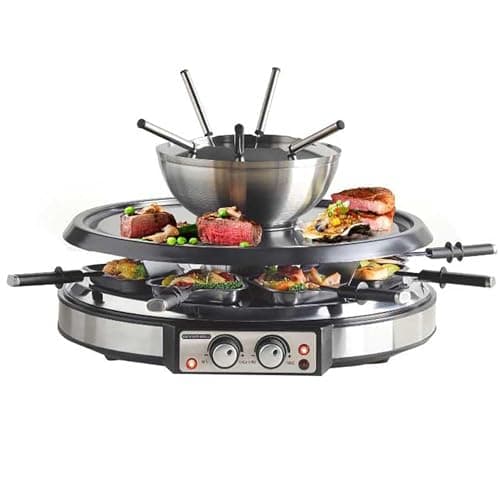 GIVENEU 2-in-1 Fondue Pot & Raclette Grill Set, 8 Person, 1500W, 600ml