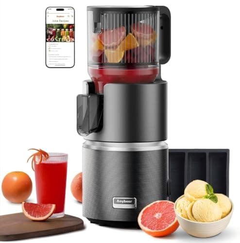 Anybear Cold Press Juicer with 4.9" Large Feed Chute, 350W Masticating Juicer Machines with Dual Slow-Squeezing Technology for Whole Fruits & Veggies with High Yield | BPA-Free Tritan (Dark Grey)