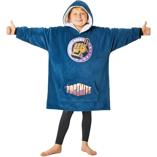 Fortnite Blanket Hoodie Gifts for Boys Teens, Oversized Fleece Pullover with Sherpa-Lined Hood, Wearable Blanket for Gamers (Blue)
