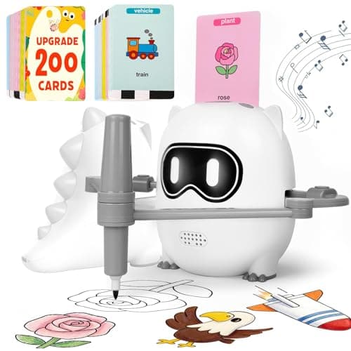 Drawing Robot with 200 Upgraded Drawing Cards for Kids 3 4 5 6 7 8 Year Old, Voice Interactive Educational Drawing Machine, Montessori Learning & Painting Toy, Rechargeable 4-in-1 Robot for Boys Girls