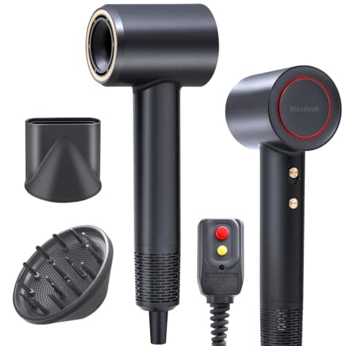Fast Drying High Speed Hair Dryer LifetimeWarranty, Professional Low Noise and Quiet Lightweight with 500M Negative Ions, Thermo-Control Compact Blow Dryer for Curly Hair,Home Travel Salon,Black