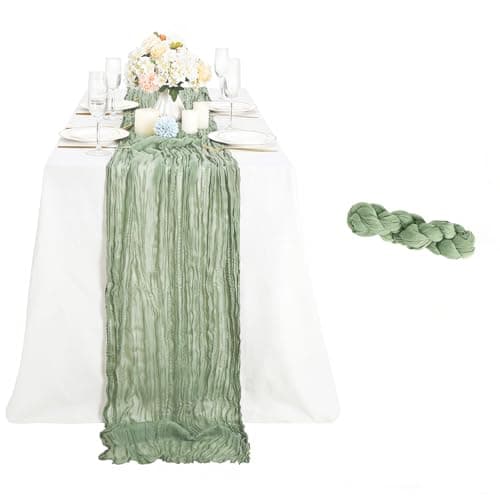 Sanclephy Sage Green Cheesecloth Table Runner 35 x 120 Inch 1 Pack