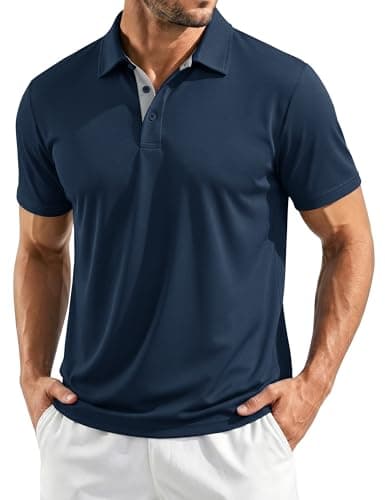 MAGCOMSEN Mens Polo Shirts Short Sleeve Moisture Wicking Quick Dry Golf Polos Performance Casual Collared Shirt Men Navy