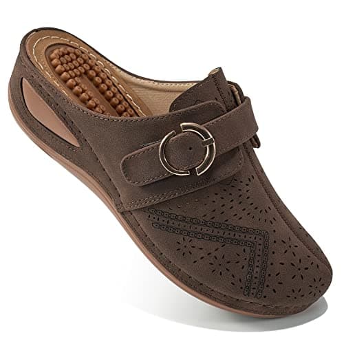 Alicegana Mules for Women Comfort Closed Toe Sandals Summer Slip on Wedge with Adjustable Hook Loop