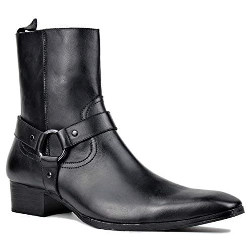 OSSTONE Men Chelsea Ankle Boots Leather Chukka Motorcycle Boots with Side Zipper Heel Retro Dress Boots JY015 Black 11