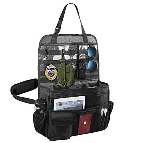 ECWKVN Car Front Seat Organizer for Law Enforcement – Portable Passenger Seat Storage with Laptop & Tablet Holder, Stabilizing Straps, and Car Office Organizer for Trucks, Black