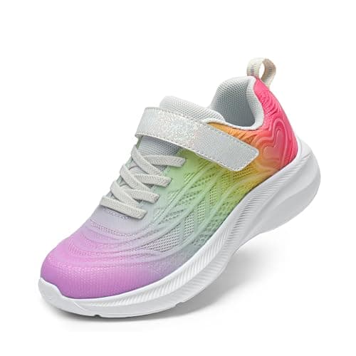 DREAM PAIRS Girls Shoes Kids Tennis Sparkle Ease Running Athletic Lightweight Sneakers for Little/Big Kids Toddler,Size 5 Toddler,Hot Pink/Yellow/Orange,SDRS2411K