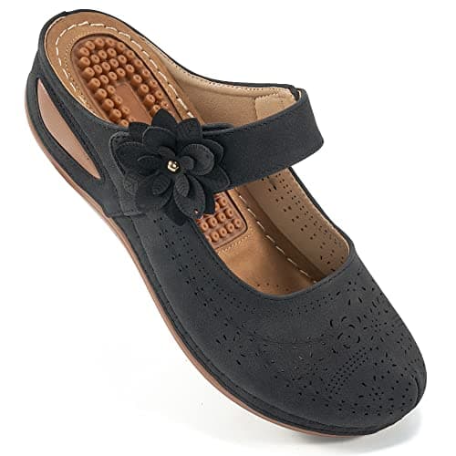 Alicegana Mules for Women Dressy Summer Closed Toe Sandals Casual Slip On Wedge with Adjustable Hook Loop
