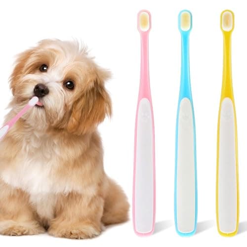 Tucnoeu 2 Pcs Small Dog Toothbrush: Soft & Mini Head Teeth Brush for Dogs Cat, Doggy Toothbrushes Deep Dental Cleaning, 3pcs Blue Pink Yellow