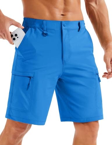 MAGCOMSEN Men Quick Dry Hiking Cargo Shorts Lightweight Water Resistant Stretch Fishing Golf Shorts with Pockets Azure, 32