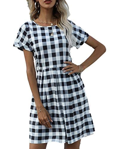 Naggoo Casual Short Sleeve Dress for Women Summer Black Aline Cute Badydoll Dress Black and White Large