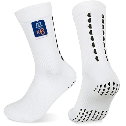 PERMANENTLY001 Non-slip Grip Soccer Sports Socks Men Cycling Socks Women Anti-slip Football Sports Training Crew Sock Basketball Work Tennis Pilates Baseball 9-13 White L 6P