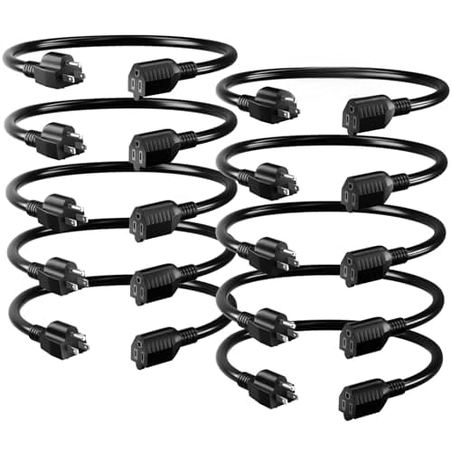 Seeklyze 16/3 Black Extension Cord 8IN 10Pc Indoor, Short Extension Cord
