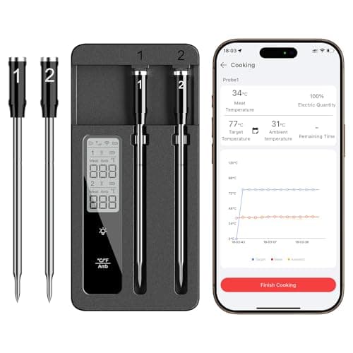 Smart Wireless Meat Thermometer with Dual Probes, Bluetooth & WiFi Combo, Remote Monitoring & Smart Alerts for BBQ, Grill, Smoker, Oven, Air Fryer