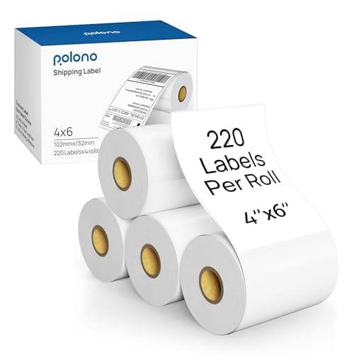 POLONO Genuine 4"x6" Direct Thermal Shipping Labels, Perforated Postage Shipping Labels Compatible with POLONO PL80E, PL70E, PL60 Label Printer, Permanent Adhesive, Commercial Grade, 880 Pack/4 Rolls
