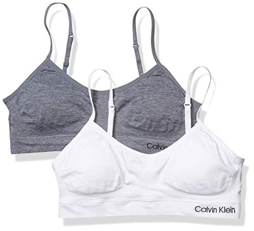 Calvin Klein Kids Girls' Seamless Wirefree Comfort Bralette Bra 2-Pack, White/Heather Grey, Large