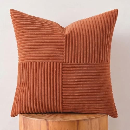 Fancy Homi Burnt Orange Decorative Throw Pillow Covers 26x26 Inch for Living Room Couch Bed, Boho Farmhouse Fall Home Decor, Soft Corss Corduroy Patchwork Textured Cushion Case 66x66 cm
