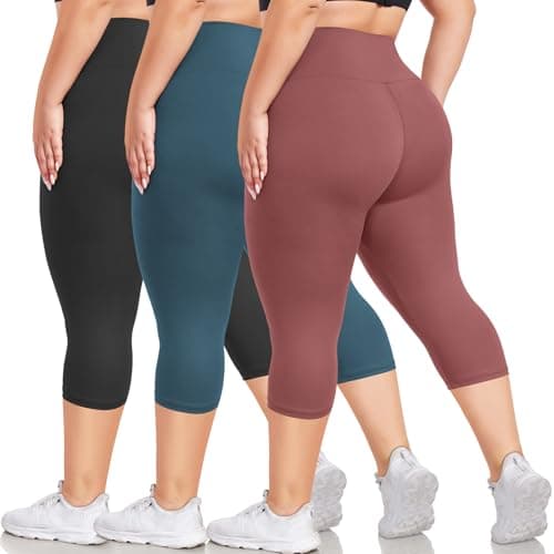 3 Pack Plus Size Leggings for Women X-Large-4X,Capri Leggings for Women High Waisted Tummy Control Yoga Pants Plus Size Clothes for Women Workout Capris Womens Leggings Stretch Yoga Leggings Casual