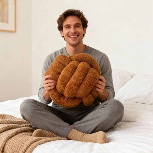 Onechionede Knot Pillow Ball Plush - Decorative Throw Pillows for Bed Relieve Stress, Round Knot Cushion for Sofa Decor Pet Toy, Brown 12 inch