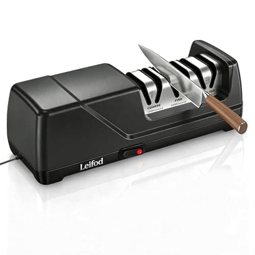 Leifod Electric Knife Sharpener for Kitchen, 3-Stage System with 15° Guide