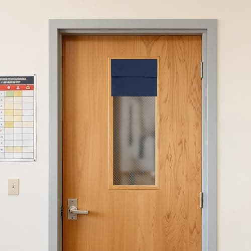 NICETOWN 100% Blackout No Drill Door Curtain for Door Windows, Linen Blend Cordless Roman Shade with Magnetic Lift Navy Blue, W10 x L30