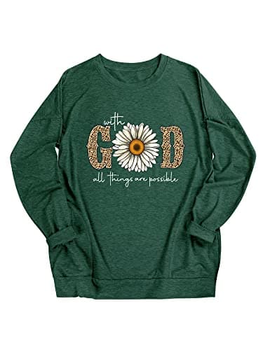 OUNAR Christian Shirts For Women Faith Religious Sayings T Shirt Dark Green