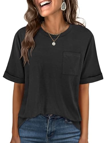 ANRABESS Women Oversized T Shirts Short Sleeve Summer Casual Loose Top Basic Tee with Pocket Black X-Small