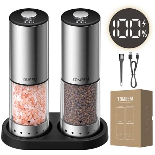 TOMEEM Rechargeable Electric Salt and Pepper Grinder Set, Battery Display
