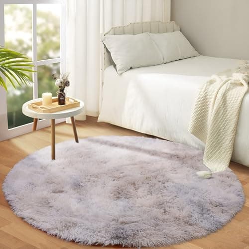MOONLIGHT20015 4x4 Feet Round Area Rugs for Living Room Bedroom Tie Dye Light Grey, Non Slip Throw Rug Indoor Floor Carpet, Shag Rug for Nursery Girls Boys Kids Room, Dorm, Lounge, Home Décor Aesthtic
