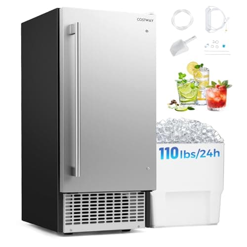COSTWAY 15" Under Counter Commercial Ice Maker, 110Lbs/24H, Silver+Black