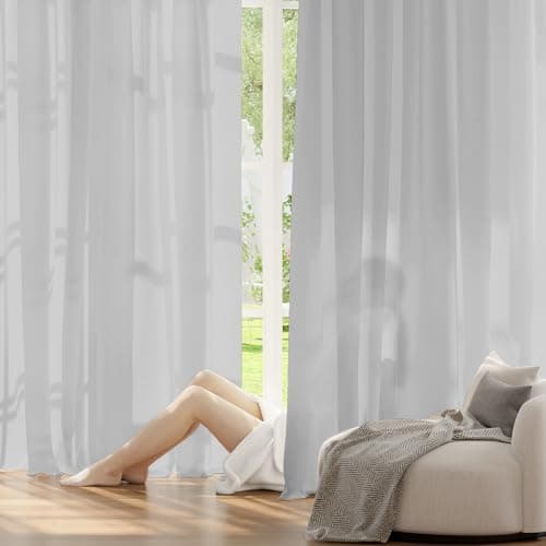 RYB HOME Extra Long Sheer Curtains 108 inches Long for High Ceilings, Floor to Ceiling Privacy Window Treatments, Semi Sheer Grommet Top Heavy Vertical Panels for Sliding Glass Door, Grey