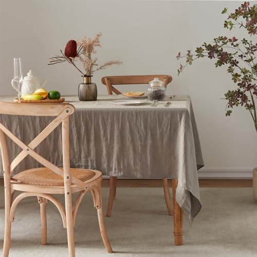 TOSMO 100% Linen Tablecloth, 52 x 70 Inch Rectangle Table Cloth, Taupe