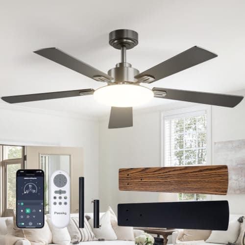 Passky 52 Inch Black Sleek Ceiling Fans with Lights, Remote Control