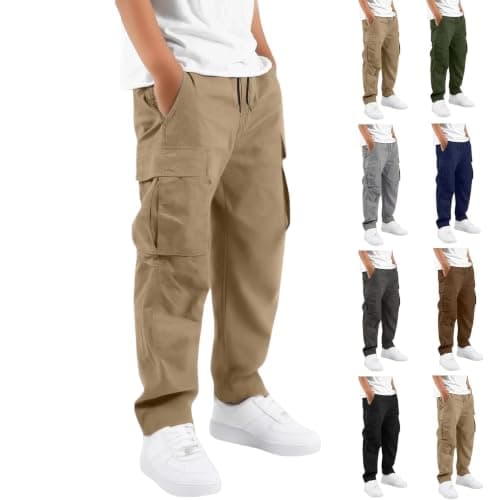 ZGTWHZY Cargo Pants For Boys,Boys Cargo Pants Kids Youth Baggy Casual Elastic Waist Hiking Pant Jogger Slacks Uniform Combat Work Trousers For 5-16 Years School Clothes,Khaki,130=7-8 Years